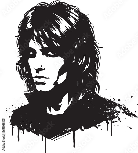 Striking monochromatic portrayal of a man with flowing hair and