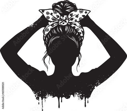 Silhouette of a woman with bandana and grunge effect in black an