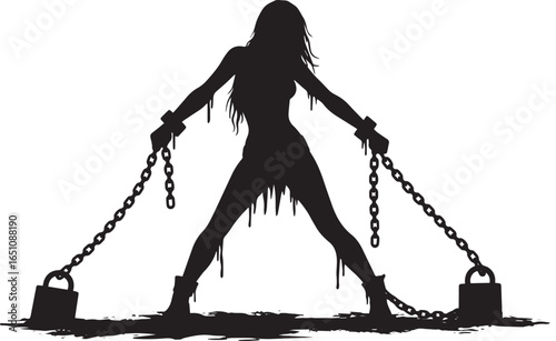 Silhouette of a woman with chains, representing constraint and l