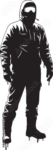 Isolated figure in protective suit standing in stark contrast ag