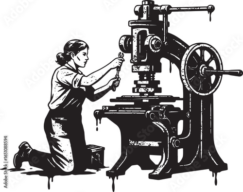 Empowered technician retrofitting machinery with vintage industr