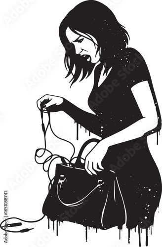Frustrated woman with tangled earphones representing modern dail
