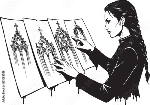 Architectural visions: A woman analyzes gothic window designs wi
