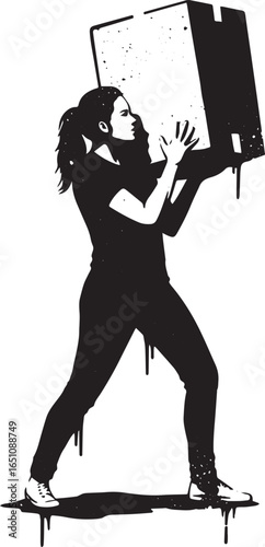 Monochromatic visual portraying determined woman lifting a heavy