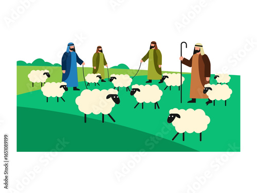 Shepherd with Sheep: A group of shepherds tending to their flock of sheep, a timeless scene of rural life.