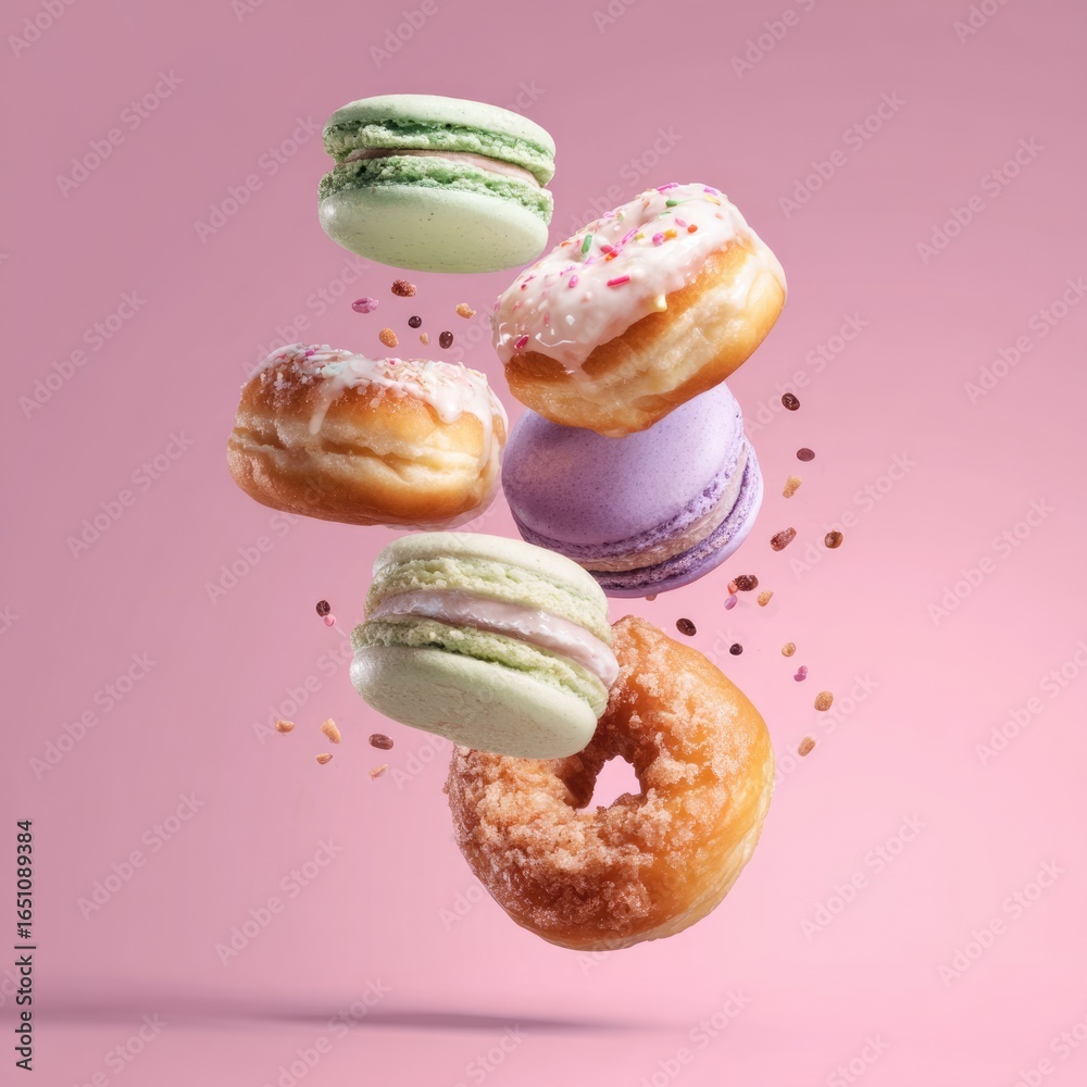 custom made wallpaper toronto digitalColorful macarons and donuts on soft pastel backdrop.