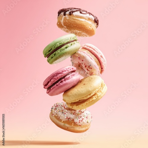 Wallpaper Mural Colorful macarons and donuts on soft pastel backdrop. Torontodigital.ca