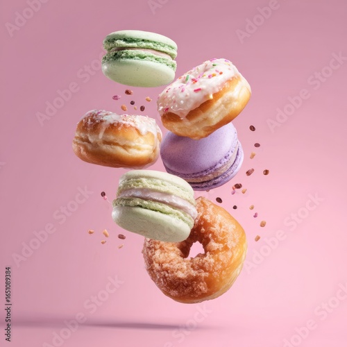 Wallpaper Mural Colorful macarons and donuts on soft pastel backdrop. Torontodigital.ca