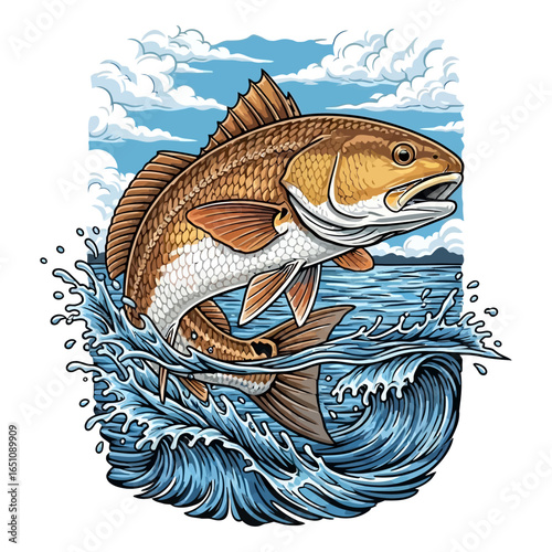 redfish fishing illustration logo vector image t shirt
