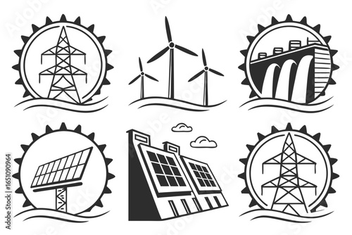 Set of icons representing different sources of renewable energy