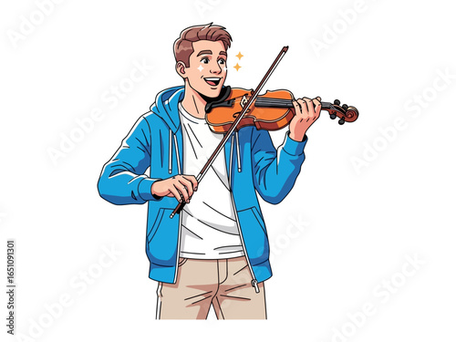 Melodic Serenade: A young individual passionately plays the violin, lost in the music, expressing talent and joy with every note.