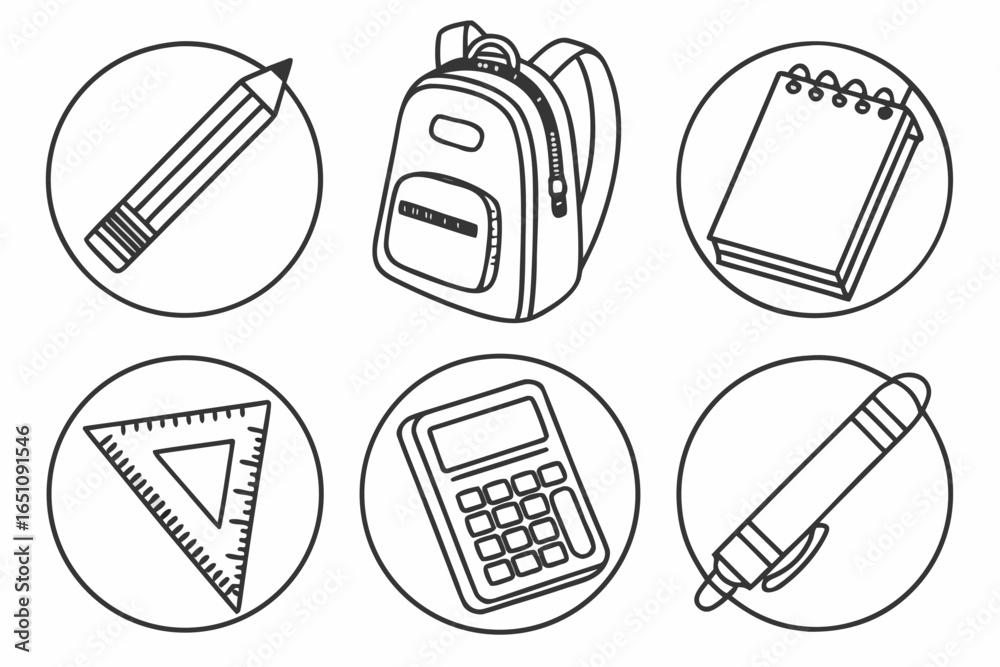 Collection of school supplies and education items isolated on white background Collection of school supplies and education items isolated on white background