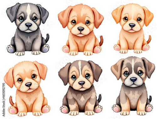 Watercolor dog and cat clip art illustration