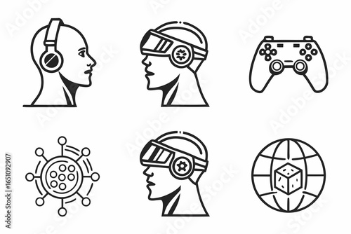 Virtual reality and gaming icons isolated on white background