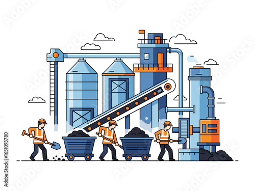 Mining Operation: A well-composed illustration vividly depicts the intricate workings of a mine. hard at work. The illustration showcases the vital work involved in mining operations.