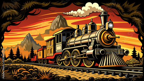  very beautiful silhouette steam locomotive vintage train black white background