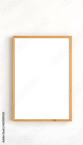  A pale ivory plaster wall with faint strokes, featuring an ISO A poster mockup in a minimalist birch wood frame.
