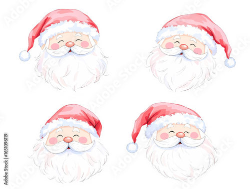 Tiny Santa Claus set for Christmas, Watercolor illustration set