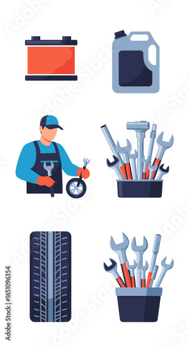Automotive repair technician auto parts and tools car maintenance