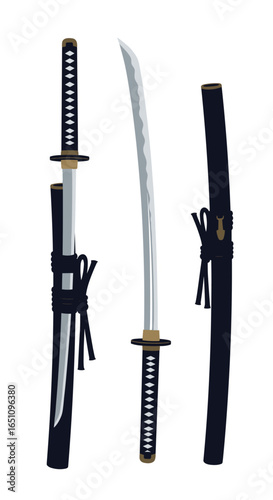 Traditional japanese samurai sword katana with scabbard and handle details
