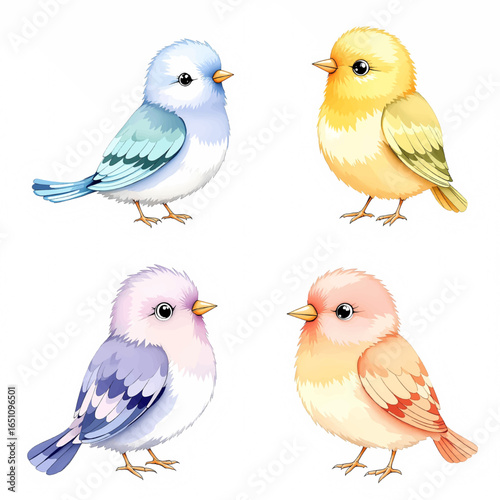 Set of watercolor birds isolated on white background