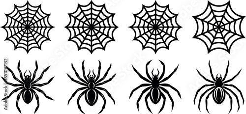 Halloween Spider and Web Silhouettes for Spooky Decorations and Invitations