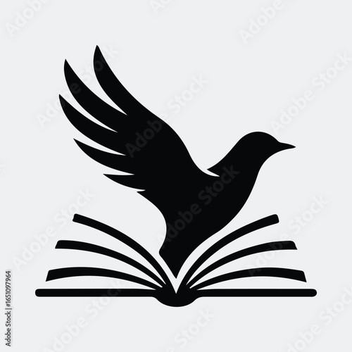 Silhouette dove flying from open book of knowledge vector illustration