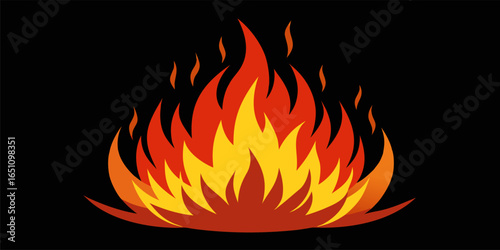 Minimalist yet powerful fire design on dark background, perfect for icons, apps and digital content