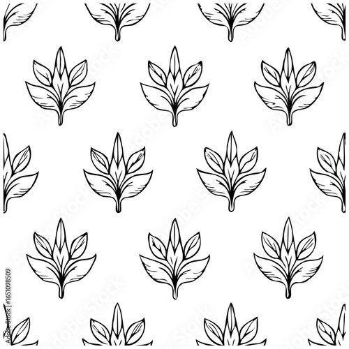 Elegant botanical seamless pattern featuring hand drawn leaves creating a beautiful and visually appealing design repetition