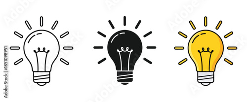 Three light bulb icons showing idea generation and innovation
