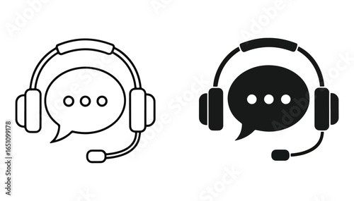 Customer service support headphones with speech bubble icon
