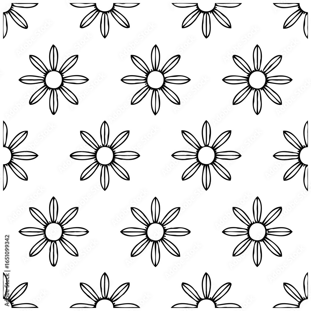 Obraz premium Floral vector pattern seamless background simple design white backdrop repeating flowers monochrome ornament organic nature element minimalist decoration