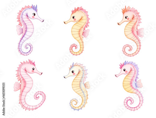 Sea horse set watercolor