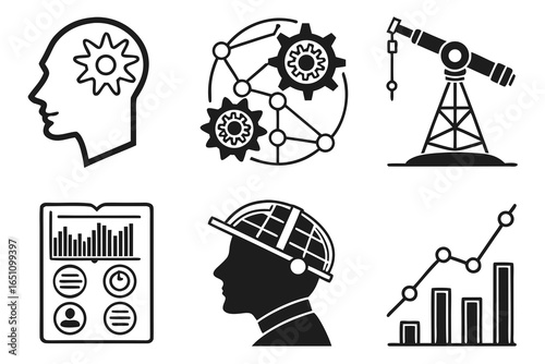 Set of icons representing industry and technology concepts