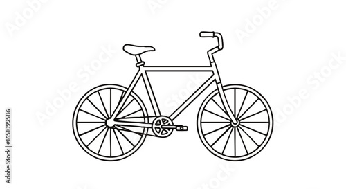 Simple black and white illustration of a bicycle, ready for riding.