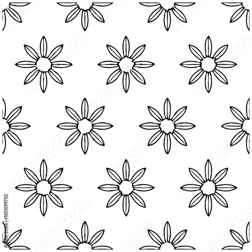 Seamless floral pattern with daisy flowers in black and white for backgrounds and designs
