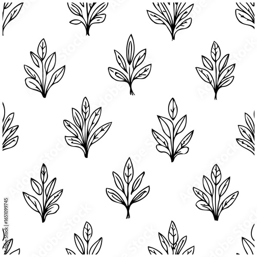 Elegant botanical seamless pattern featuring delicately drawn leaves creating a serene and natural aesthetic illustration