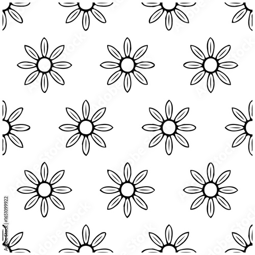 Seamless daisy pattern design for textile or background in a minimalist line art style illustration showcasing elegant floral