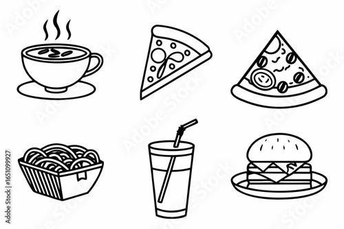 Collection of fast food and drinks isolated on white background