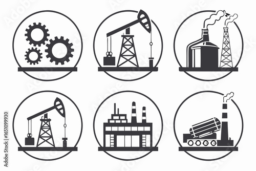 Set of industrial icons with oil and gas industry symbols