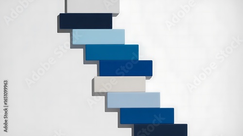 Abstract Blue and Gray Blocks Ascending Staircase Minimalist Design
