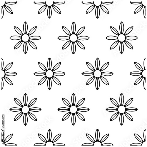 Seamless Floral Pattern Illustration Featuring Stylized Flowers Arranged Regularly on a White Background for Various Design Projects