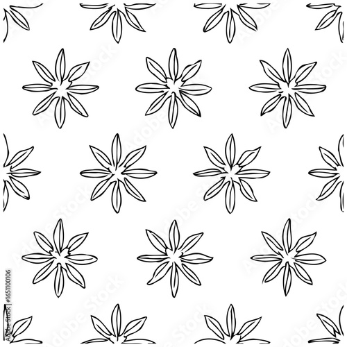 Seamless botanical pattern with star anise spices showcases elegant hand drawn floral elements for creative projects