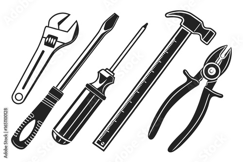 Collection of various hand tools isolated on white background