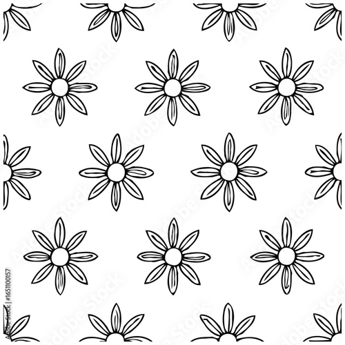 Floral pattern with delicate daisy flowers for textile design featuring simple line art and minimalism creates elegance