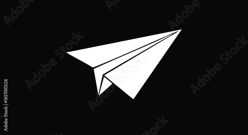 A simple white paper airplane icon against a black background.