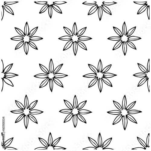 Elegant floral pattern with symmetrical flower designs creating a seamless texture, ideal for sophisticated backgrounds