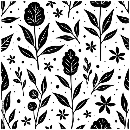 Elegant botanical seamless pattern showcasing classic floral design with abstract botanical elements and flower accents