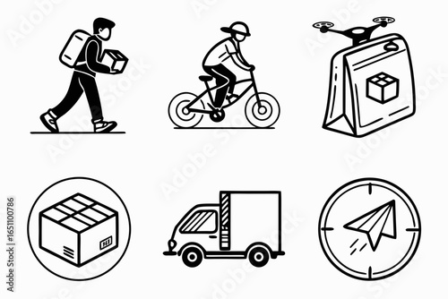 Delivery service icons with various transport methods