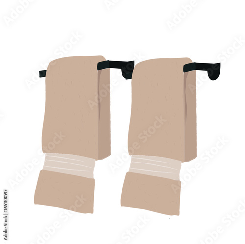 towels on hangers. hand holder towel clean bath hygiene cotton textile. Bathroom dry towel.